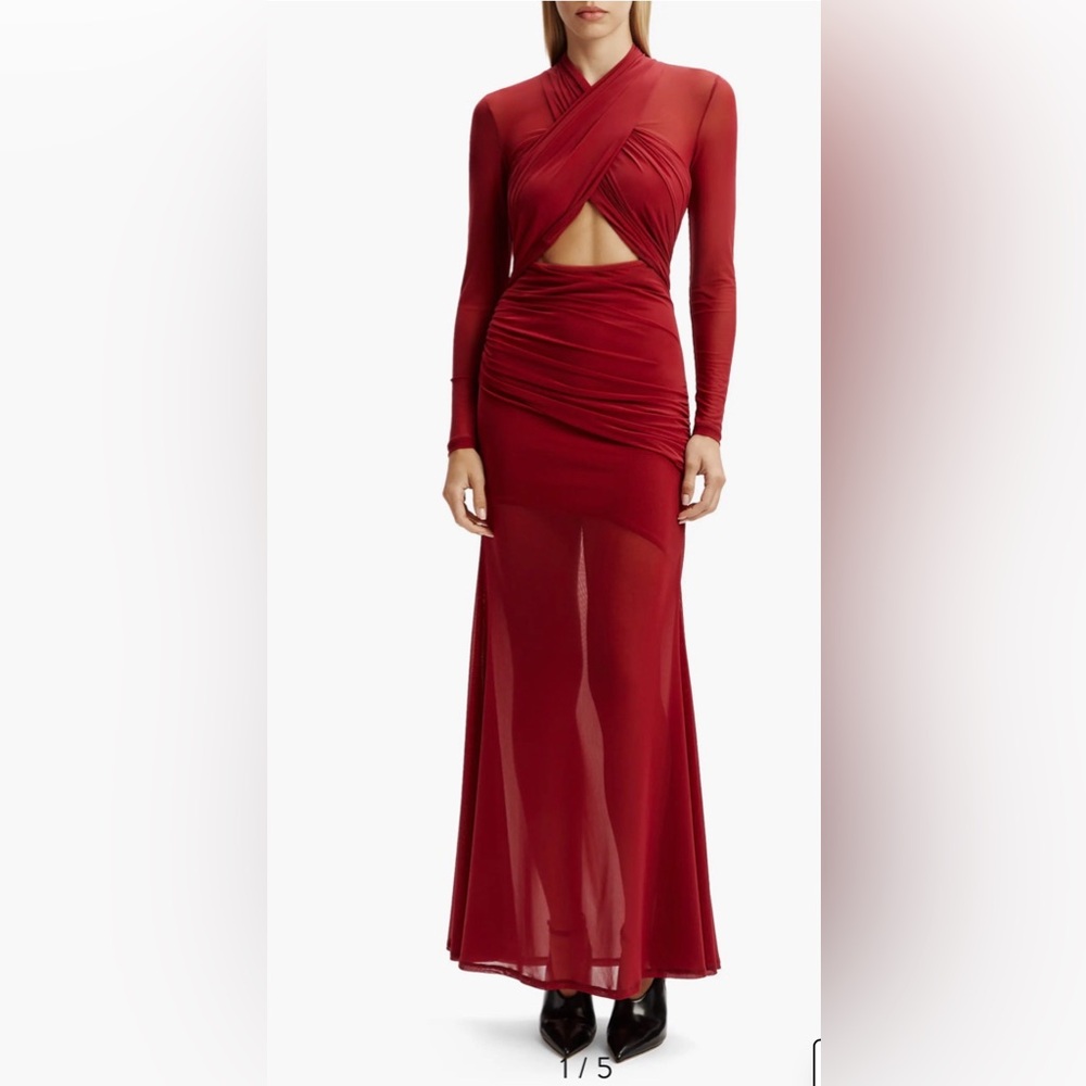 Bardot Burgundy Long Sleeve Dress vería front wrap mesh